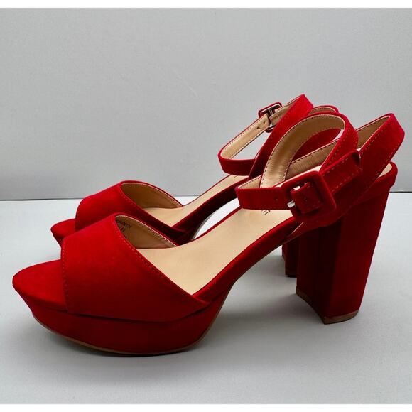 Journee Collection Womens Nairri Platform Sandal Red Size 6.5 Faux Suede - Picture 4 of 8